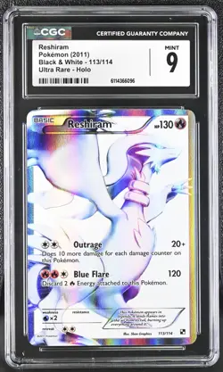 Pokemon Black and White 2011 Reshiram 113/114 CGC Graded 9 MINT - Image 1