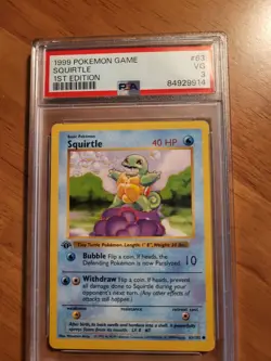 Pokemon TCG Squirtle 63/102 Base Set 1st Edition Shadowless PSA 3 - Image 1