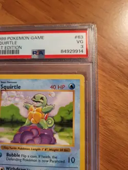 Pokemon TCG Squirtle 63/102 Base Set 1st Edition Shadowless PSA 3 - Image 5
