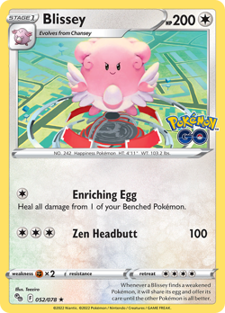 Pokemon Pokemon GO Holo Blissey 052/078 Holo R NM - Image 2