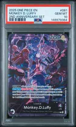 2025 ONE PIECE OP09 061 MONKEY D LUFFY ENGLISH 2ND ANNIVERSARY SET PROMO PSA 10 - Image 1