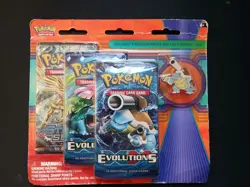 Pokemon 2016 XY 3 Pack Blister with Mega Blastoitse Pin (Two Evolutions Packs) - Image 1