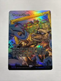 Plague of Vermin Borderless Teenage Mutant Ninja Turtles Foil MTG + Bonus Card!! - Image 1