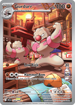 Pokemon TCG Gurdurr 126/086 Illustration Rare Scarlet & Violet Black Bolt NM/M - Image 1