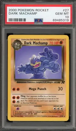 Pokemon Dark Machamp Team Rocket Unlimited NON Holo Rare #27 PSA 10 Gem Mint - Image 1