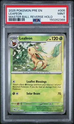 Leafeon Master Ball Pattern 005/131 PSA 9 Sv: Prismatic Evolutions Holo Pokemon - Image 1