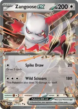 x1 Zangoose ex - 167/217 - Double Rare Pokemon ME02.5 Ascended Heroes M/NM - Image 1