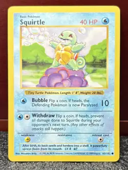 Pokemon Base Set {{{ Squirtle }}} 63/102 {{{ Shadowless }}} Common~ Regular~L@@K - Image 1