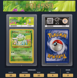 Pokemon TCG Vintage WOTC 1999 Base Set Bulbasaur 44/102 Graded Ace 9 Mint - Image 1