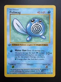 Pokemon TCG: 1999 Base Set First Edition Poliwag (59/102) LP - Crease - Image 1
