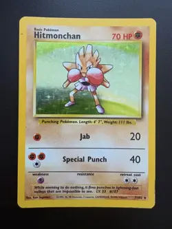Pokemon TCG 1999 Base Set Unlimited Holo Rare Hitmonchan (07/102) - HP - Image 1