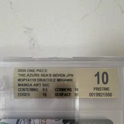 Bandai One Piece Azure Sea's Seven Dracule Mihawk SEC Manga Art OP14119 BGS 10 - Image 3