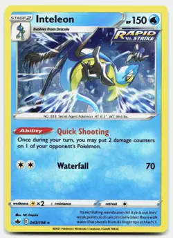 Inteleon 043/198 Holo Rare Chilling Reign Pokemon Holo Near Mint - Image 1