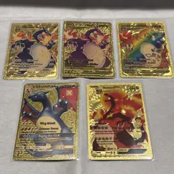 Set of 5 Pokemon Charizard Gold Foil Fan Art NM - Excellent Condition - Image 1