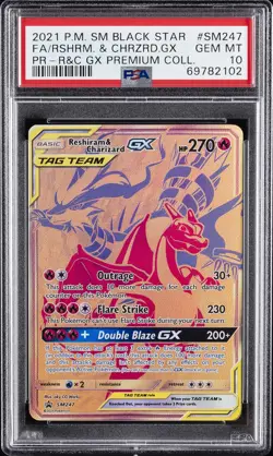 2021 POKEMON SM BLACK STAR PROMO #SM247 FULL ART/RESHIRAM & CHARIZARD GX PSA 10 - Image 1