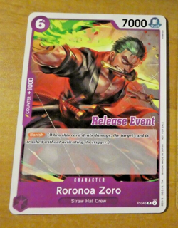 ONE PIECE ENGLISH CARD GAME CARTE RELEASE EVENT Roronoa Zoro P-045 EN JCC NM - Image 1