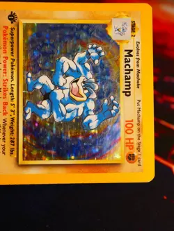 HP (4th Print 1999-2000) Pokemon MACHAMP Card BASE Set 8/102 Holo Rare 1st ed UK - Image 3
