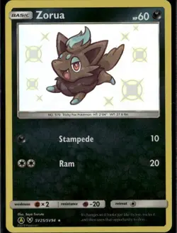 Zorua Shiny Holo Rare Hidden Fates: Shiny Vault SV25/SV94 Darkness Holo Pokemon - Image 1