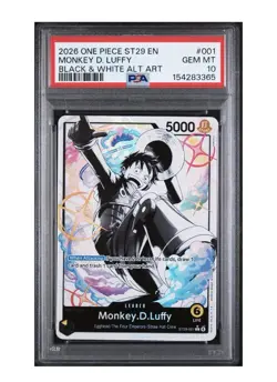 ONE PIECE ENGLISH ST29 MONKEY D LUFFY BLACK AND WHITE ALT ART LEADER PSA 10 🔥📈 - Image 1