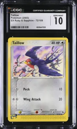 CGC 10 Taillow 72/109 EX Ruby & Sapphire 2003 Pokemon Card - Image 1