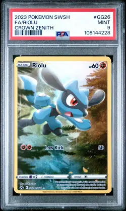 2023 POKEMON SWORD & SHIELD CROWN ZENITH #GG26 FULL ART/RIOLU PSA 9 - Image 1