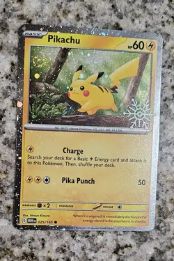 [STAMPED] ❄ 2025 Holiday Cal. Pokemon Pikachu 025/165 EN Cosmo Holo SWIRL🌀✨ - Image 1
