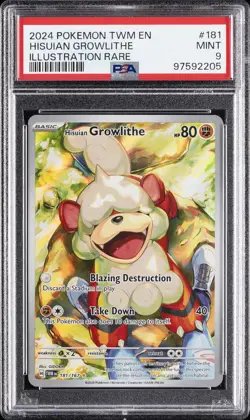 2024 POKEMON TWM EN-TWILIGHT MASQUERADE #181 HISUIAN GROWLITHE PSA 9 - Image 1