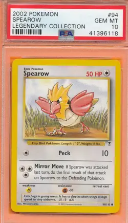 PSA 10 GEM MINT SPEAROW 2002 POKEMON #94 LEGENDARY COLLECTION GRADED *PM-TPHLC - Image 1