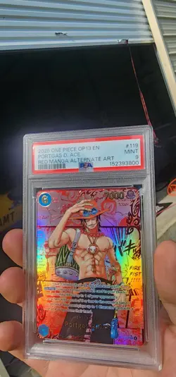 Bandai Portgas D. Ace OP13-119 Secret Rare Foil Alt Art PSA 9 One Piece Red - Image 3