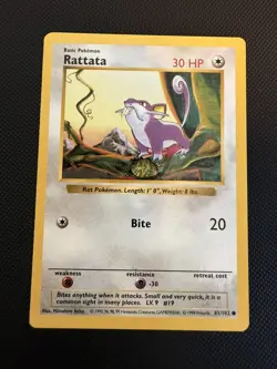 Pokemon Card Rattata Shadowless Base Set Common 61/102 NM Condition - Image 1
