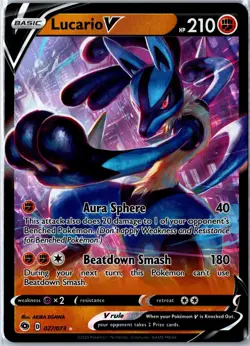 Pokemon Card - Lucario V 027/073 Champion's Path V Rare Holo Near Mint - Image 1