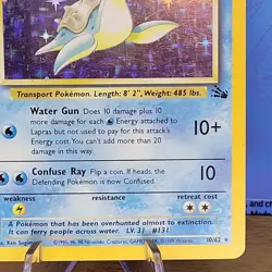 Lapras 10/62 Fossil Holo Vintage Pokemon Card - Image 3