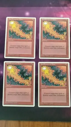 Red Elemental Blast 4th Edition x4. Playset x4, MTG. LP, Lightly Played. - Image 1