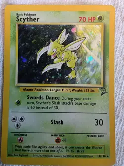 Pokemon TCG Scyther Base Set 2 17/130 Holo Rare Basic 70 HP English 2000 - Image 1