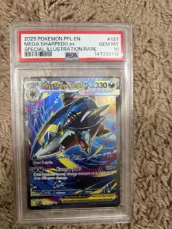 2025 POKEMON PFL EN-PHANTASMAL FLAMES #127 MEGA SHARPEDO EX PSA 10 - Image 1