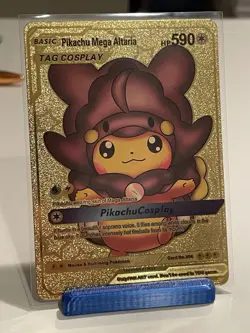 Pokemon TCG Basic Pikachu Mega Altaria Tag Cosplay HP 590 Gold Foil Fan Art - Image 1