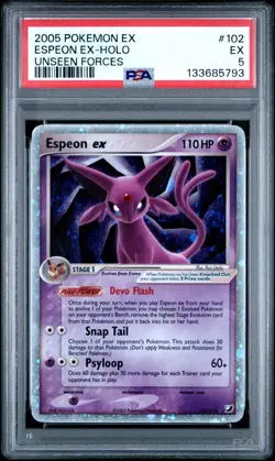 2005 Pokemon Ex Unseen Forces #102 Espeon EX Holo PSA 5 EX - Image 1