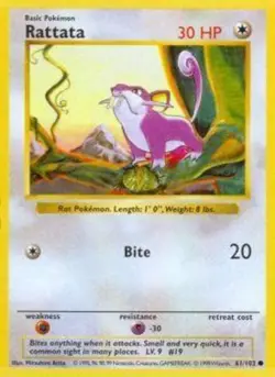 Damaged, English Pokemon Regular Rattata - 61/102 - Common - Shadowless Edition - Image 1