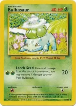Moderately Played, English Pokemon Regular Bulbasaur - 44/102 - Common - Unlimit - Image 1
