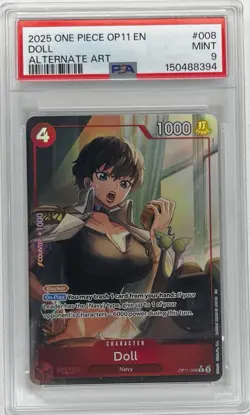 2025 One Piece OP11-A Fist of Divine Speed Doll #008 Alt. Art PSA 9 MINT - Image 1