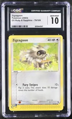 CGC 10 Zigzagoon 79/109 EX Ruby & Sapphire 2003 Pokemon Card - Image 1