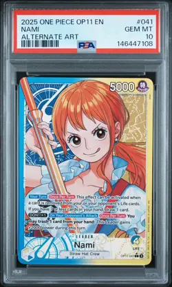ONE PIECE NAMI 2025 OP11-A FIST OF DIVINE SPEED #041 ALT ART PSA 10 - Image 2