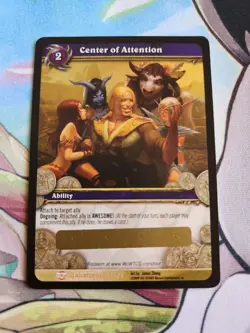 World of Warcraft TCG Center of Attention Unused Loot Card (Epic Purple Shirt) - Image 1