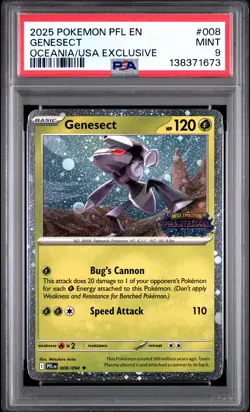 2025 POKEMON PFL EN-PHANTASMAL FLAMES OCEANIA/USA EXCLUSIVE #008 GENESECT PSA 9 - Image 1