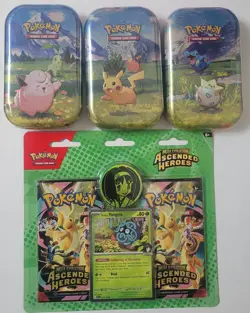 Pokemon Ascended Heroes 2-Pack Blister Erika's Tangela & LOT of (3)AH Mini Tins - Image 1