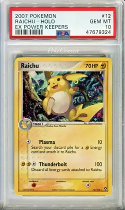 PSA 10 GEM MINT Pokemon RAICHU Holo Rare 2007 ex Power Keepers #12/108 - Image 1