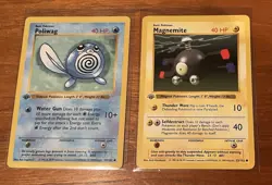 1st Edition Shadowless Pokemon Card Lot Base Set Poliwag Magnemite MP/HP - Image 1