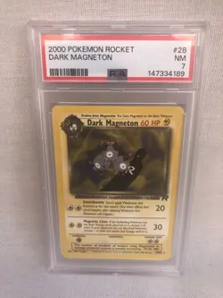 PSA 7 WOTC 2000 Team Rocket Unlimited Dark Magneton 28/82 Non Holo Rare Card NM - Image 1