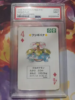 1996 Pokemon Venusaur 4 of Diamonds Red Charizard Back Playing Card PSA 9 Mint - Image 1