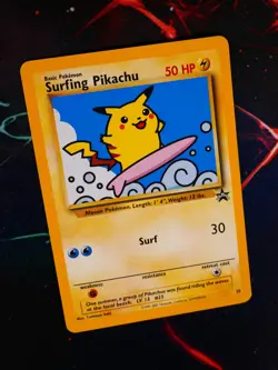 MP Pokemon SURFING PIKACHU Card BLACK STAR PROMO Set #28 WOTC League Non-Holo - Image 1